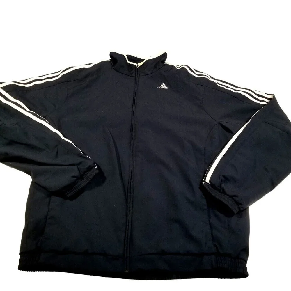 Adidas Y2K Mens Dark Navy Full Zip Up Track Jacket Soccer Athletic Retro Size 2X